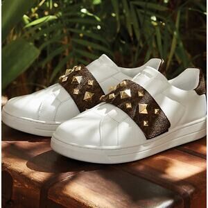 Michael Kors Women's Kenna Leather & Studded Logo White Sneakers - Size 9.5 -NEW